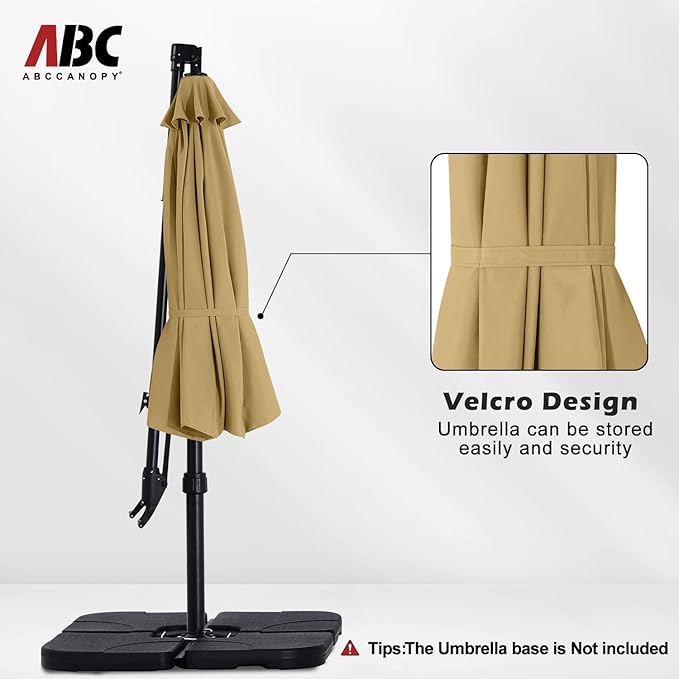 ABCCANOPY 10FT Cantilever Umbrella Offset Hanging Patio Umbrella with Base Stand Rotate and Tilt,Suitable for Garden, Lawn, Backyard(Khaki)
