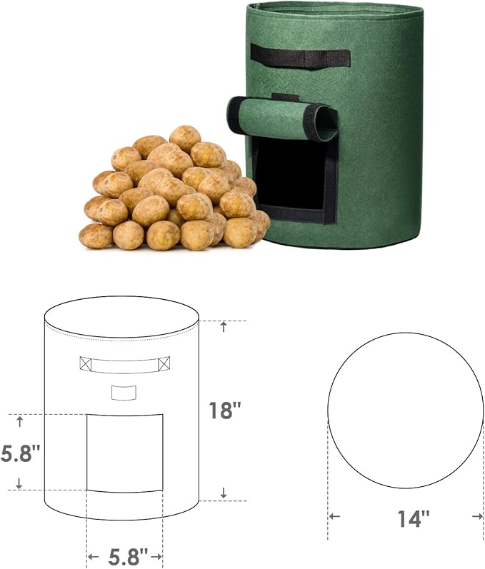 Delxo 10Pack 10 Gallon Potato Grow Bags,Grow Bags for Vegetable with Window, Double Layer Premium Breathable Nonwoven Cloth for Potato/Plant Container/Aeration Fabric Pots with Handles in Green