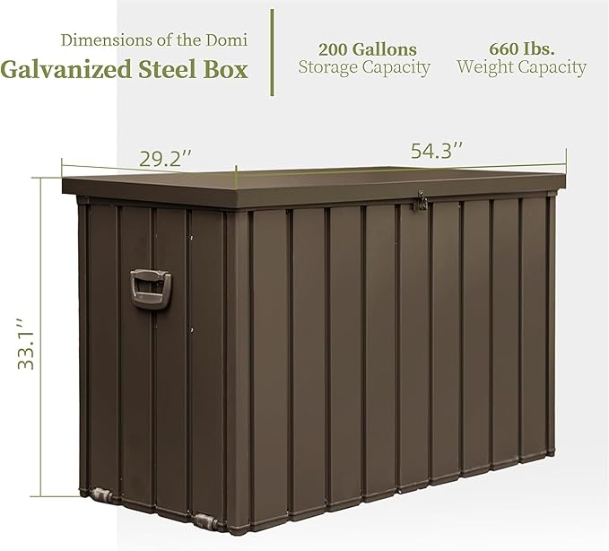 Metal Storage Box for Outdoor Dark Brown Lockable Water-Resistant Deck Box for Patio Garden Tools Organization Rust-Resistant Heavy-Duty Outside Storage Box (200 Gallon)