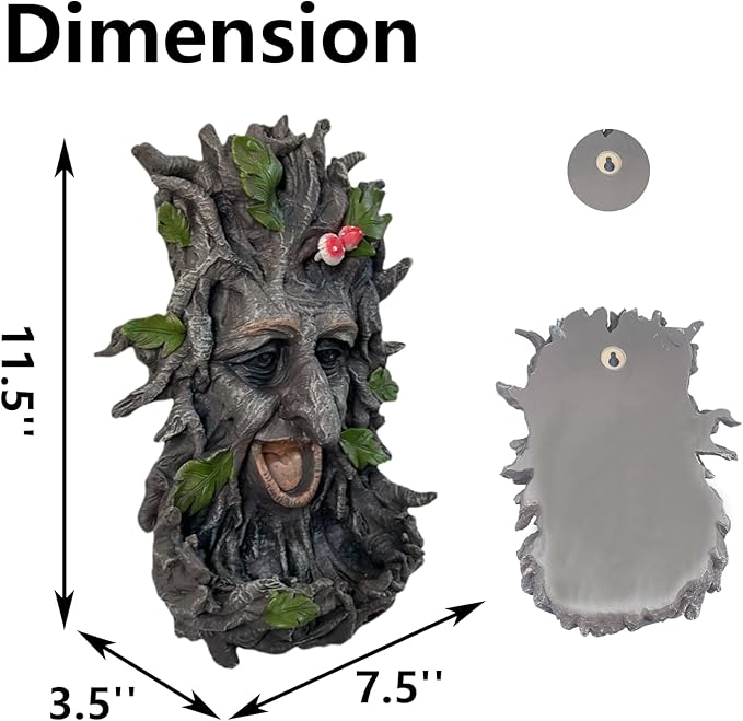 Tree Face Sculpture, Funny Old Man Tree Hugger Statue, Creative Props & Unique Animal Feeder for Indoor & Outdoor Garden, 11.5" x 7.5" x 3.5"