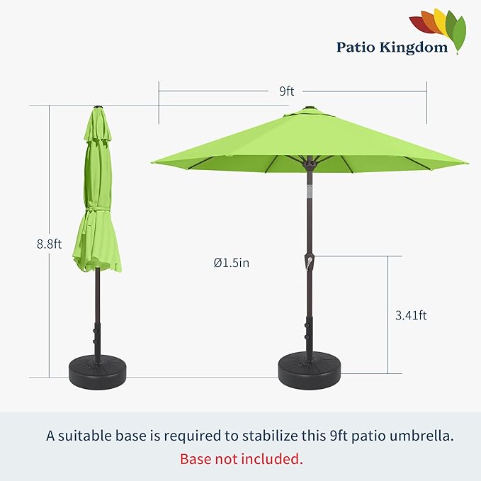 9FT Patio Umbrella Outdoor Table Umbrella w/Push Button Tilt and Crank, 8 Sturdy Ribs, UV Resistant Waterproof Market Umbrella for Pool, Deck, Backyard, Garden, Apple Green