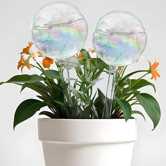 Large 2 Pcs Iridescent Self Watering Globes, Glass Rainbow Plant Watering Globes, Self Watering Planter Insert, Automatic Plant Waterer Indoor, Plant Watering Devices, Plant Water Globe, Watering Bulb