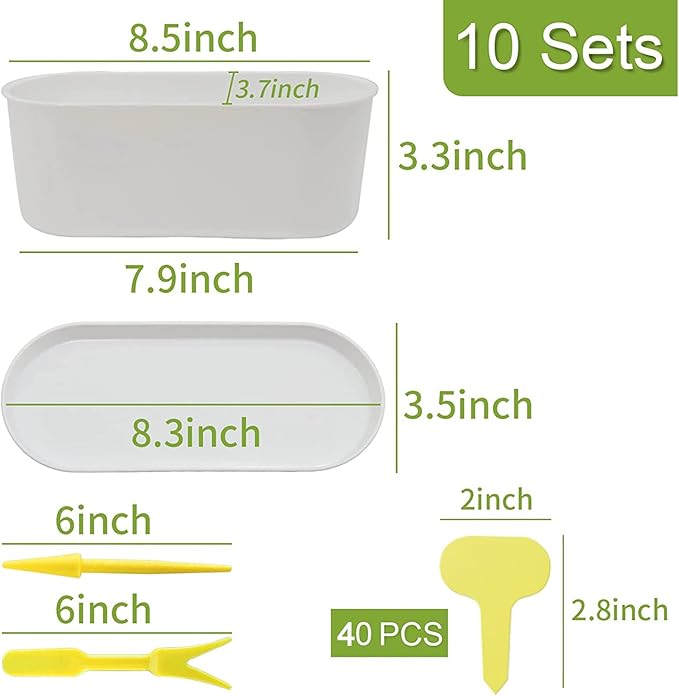 Window Box Planter with Saucers, 10 Sets Rectangular Planter with Multiple Drainage Holes and Trays Plant Pots, Outdoor Planter Or Indoor Planter for Succulent Cactus Flowers Vegetable