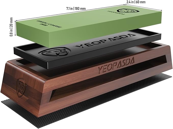 Premium Knife Sharpening Stone Kit - YeopAsda 3 Sides Grit 400/1000/6000 Whetstones - Knife Sharpener Stone with Non-Slip Wood Base, Angle Guide & Cut Resistant Gloves