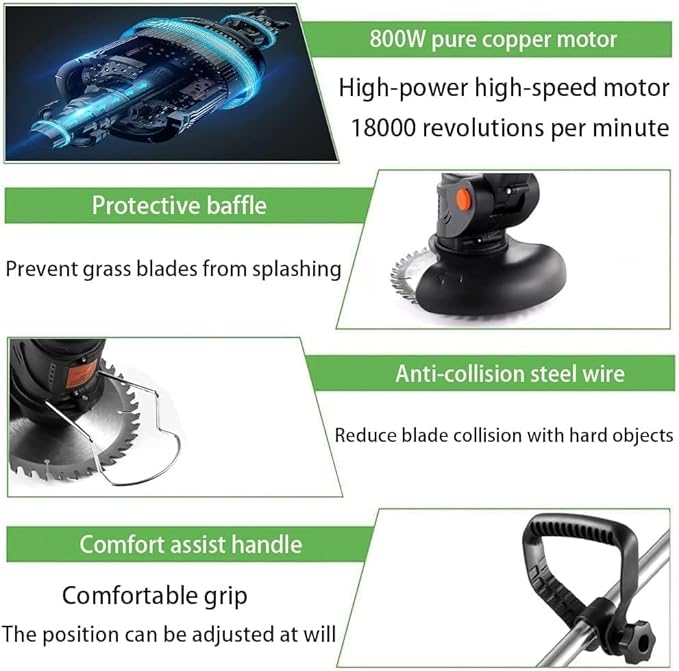 Electric Weed Wacker 21V Electric Weed Cordless Eater with 2pcs Batteries and 3 Types Blades&Auxiliary Wheel Weed Trimmer Lightweight 3 in 1 Stringless Grass Trimmer Edger/Brush Cutter for Lawn