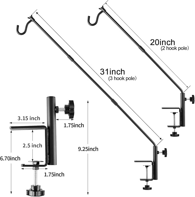 4 Pack Heavy Duty Fence Deck Hook 31 Inch for Bird Feeder-Extended-Adjustable-360 Degree Rotary-Solid Rod Plant Bracket Hanging Hooks for Planters, Suet Baskets, Lanterns, Wind Chime,Unassembled