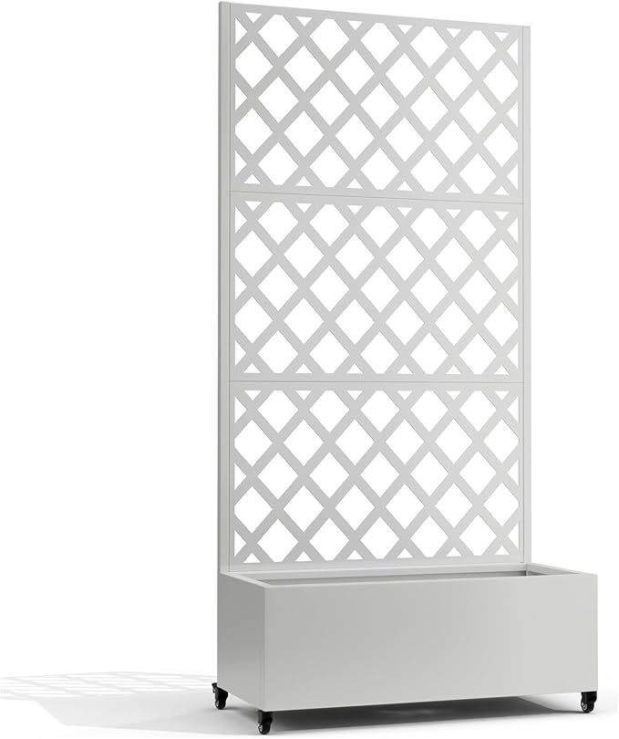 Metal Planter Box with Trellis, Heavy-Duty Raised Garden Bed for Climbing Plants, Drainage Hole, Outdoor Planter Box with Privacy Screen,35''L×16''W×71''H