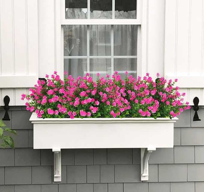 Artificial Flowers Outdoor Artificial Fake Flowers Fake Greenery Fake Plants Faux Outdoor Plastic Plants UV Resistant Shrubs Boxwood Plant Eucalyptus Hanging Basket Home Garden Decor (Pink)
