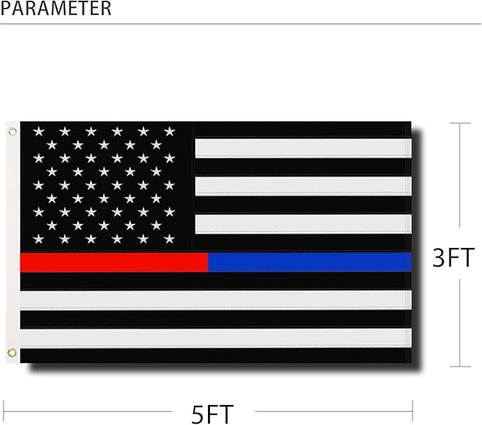 Embroidered Thin Blue and Red Line Flag 3x5 Outdoor Police Firefighter Flag Polyester Fiber Bright Color with Durable Canvas Header and 2 Non Fading Brass Grommets