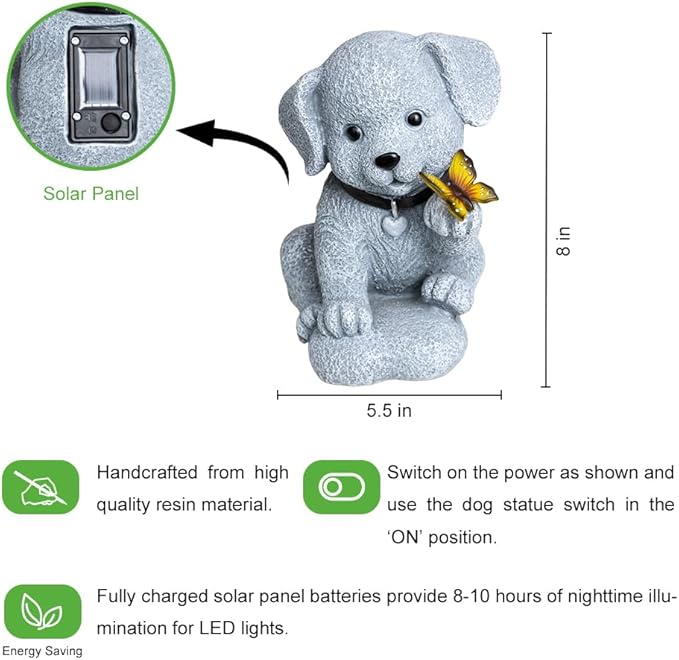 Solar Garden Statues Outdoor Dog Lights, Unique Housewarming Garden Gifts for Women Mom Wife Grandma and Sisters,Cute Dog Sculpture Decoration for Patio, Terrace, Balcony, Lawn