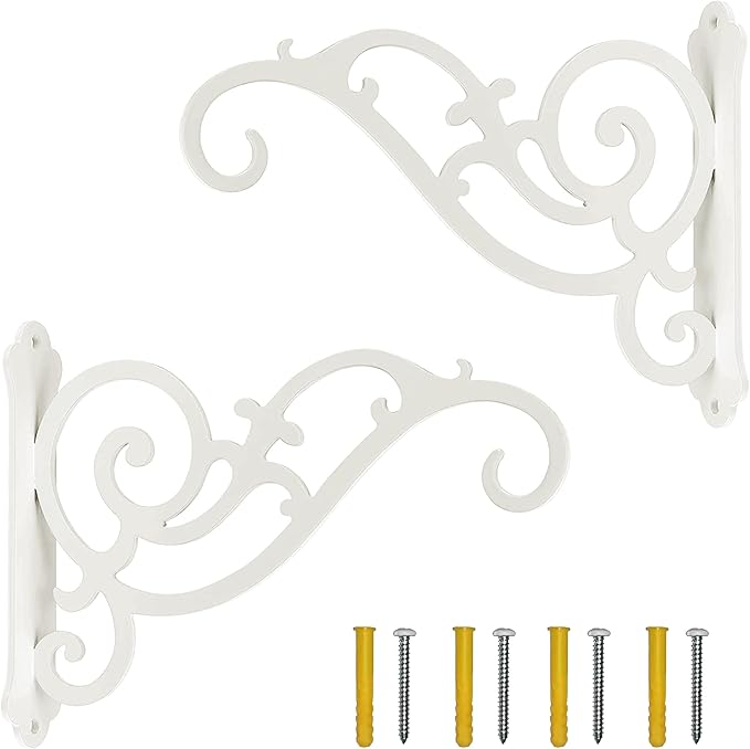 YOYOSO Sunshine Iron Hanging Planter Bracket, 2 Pcs 6-Inch Wall Hooks for Hanging Birds Feeders, Latern, Wind Chimes, Coat, Decorative Indoor Outdoor (Screws Included, White)