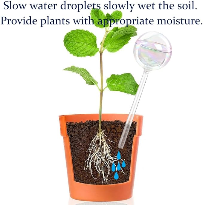 MOONSOUND Plant Watering Globes, 2pcs Plant Automatic Water Bulbs Flower Self Feeder Balls Irrigation Device Auto Waterer Planter Insert Stakes for Indoor Outdoor Garden Potted While Away on Vacation