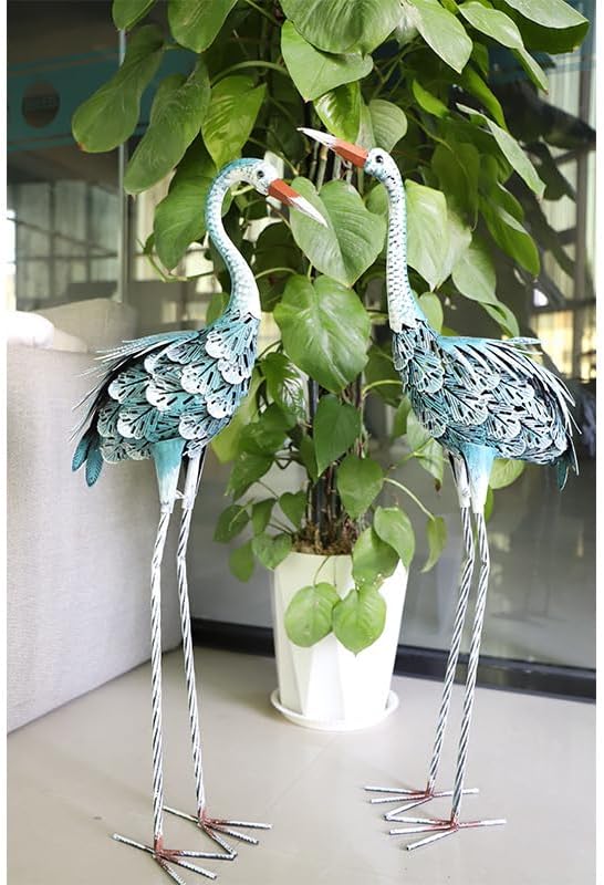 Crane Statue Metal Crane Sculpture Garden Decoration Metal Yard Art for Patio Lawn Backyard Outdoor Decoration A Set of 2
