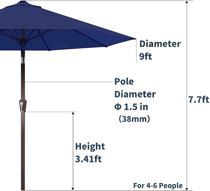 PatioKingdom Auto-Tilt 9FT Patio Umbrella Outdoor with 8 Sturdy Fiberglass Ribs,Market Table Umbrella for Pool,Backyard,Deck and Garden