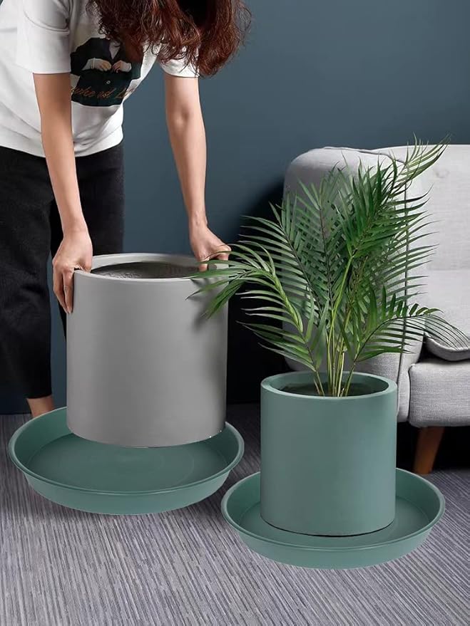 4 Pack of 16 17 inch Plant Saucer (15 inch Base), 2.3" Depth, Heavy Duty Deep Plant Trays for Pots, Bird Bath Bowls, Plastic Plant Saucers for Indoors, Drip Trays for Planter (17", Green)