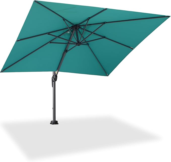 PURPLE LEAF 8' X 8' Patio Umbrella with In-ground Base for Pool 7' High Offset Outdoor Cantilever Umbrella Swimming Pool Umbrella with 360°Rotation for Poolside Turquoise Blue