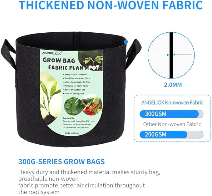 ANGELIOX 6 Pack 5 Gallon Plant Grow Bag,Aeration Nonwoven Fabric Pots Thickened Container with Sturdy Reinforced Handles, Indoor & Outdoor Grow Containers for Vegetables & Fruits