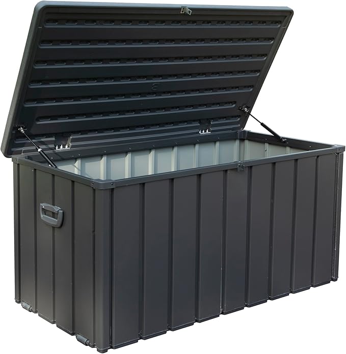 Deck Box,120 Gallon Indoor and Outdoor Storage Box, Lockable Large Patio Storage Bin for Outside Cushions, Garden Tools (Dark Grey)