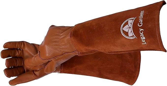 Leather Gardening Gloves for Women & Men, Long Garden Gloves, Cowhide Gauntlet Rose Pruning Thorn Resistant, Forearm Protection, Large, Brown