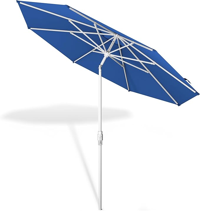 Midtown Umbrellas The Swilt 10 Feet Patio Umbrella in Sunbrella Dark Blue Acrylic Fabric - Fiberglass Ribs, Auto-Tilt Aluminum Frame For Backyard, Deck, Garden, Pool - White Pole