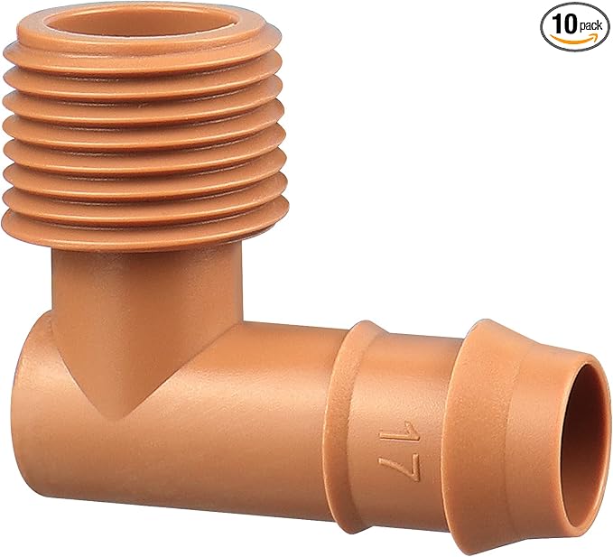 1/2 Inch Threaded Drip Irrigation Male Adapter:Drip Irrigation Universal PVC Adapter 1/2" Male Pipe Thread (MPT) x 1/2" Barb Elbow Swing Pipe Irrigation Fittings (10 Pack)