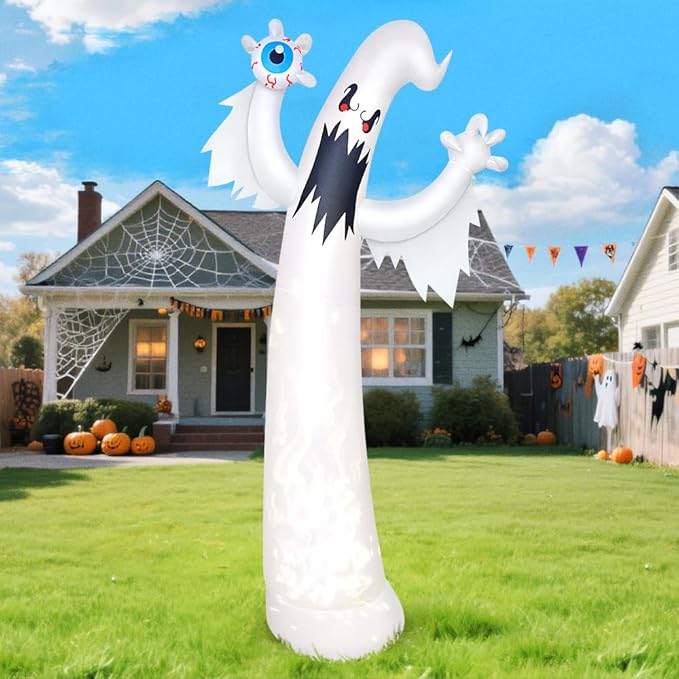 12FT Giant Halloween Inflatables Ghost Decorations, Built in 7-Colored Flame Rotation LEDs Huge Halloween Inflatable Large Spooky Blow Ups Halloween, Party, Indoor, Outdoor, Garden, Yard Lawn