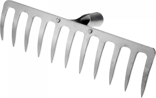 uxcell 11 Teeth Garden Rake Head, Galvanized Manganese Steel Stone Rake for Garden Farm Backyard Without Handle Hard Rake Head Only, Silver Tone