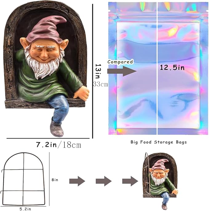 Elf Out The Door Gnome Tree Hugger Statue, Funny Whimsical Garden Peeker Sculpture, Resin Tree Face Decor Outdoor, Hanging Gnome Figurine for Yard Patio Lawn Porch Decoration, 7"x13"