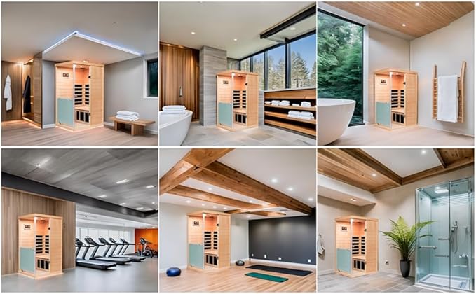 Small Sauna Far Infrared Saunas for Home 1 Person, 1060W, 6 Heating Panels, Hemlock Wooden Indoor Sauna Room with Tempered Glass, Left Door Opening, Blue-Tooth, LCD-Display Control