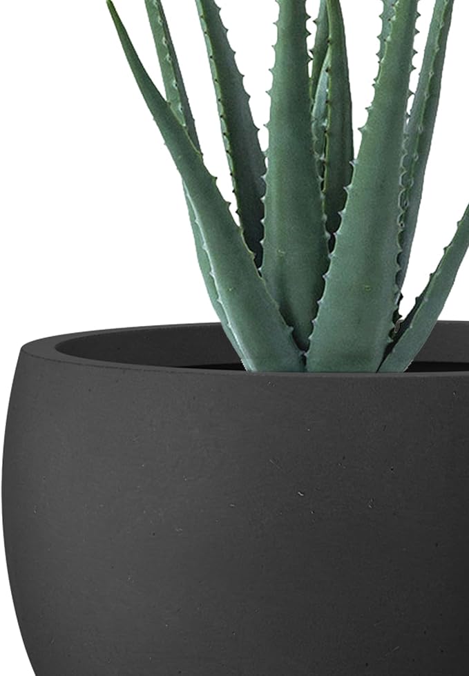 Kante 15.7" Dia Round Concrete Planter, Outdoor/Indoor Large Bowl Plant Pots with Drainage Hole and Rubber Plug for Garden Patio Balcony Home, Black