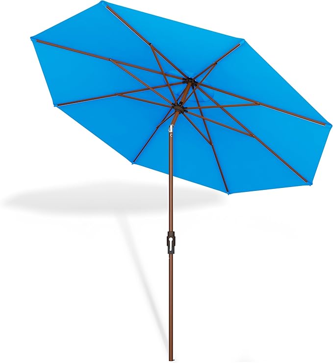Midtown Umbrellas The Wooden 2-10 Feet Large Patio Umbrella, Terylast Cobalt Blue Fabric - Auto-Tilt Aluminum Frame For Backyard Umbrella, Deck Umbrella, Garden Umbrella & Pool - Wooden Pole