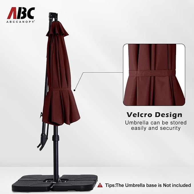 ABCCANOPY 10FT Cantilever Umbrella Offset Hanging Patio Umbrella with Base Stand Rotate and Tilt,Suitable for Garden, Lawn, Backyard(Burgundy)