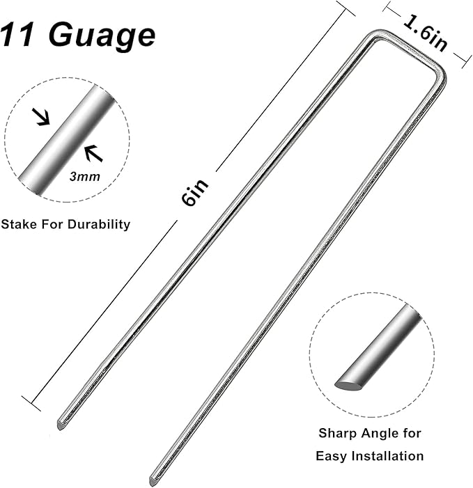 Landscape Staples 6 inch 100 Pack Galvanized Garden Stakes,12 Gauge Heavy Duty Garden Pins for Fences, Lawns, Weed Barriers and Landscape Fabrics, Irrigation Hose,Yard Lawn, Landscape Fabric.