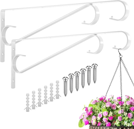 Plant Hangers Outdoor (2 Pack-15.5 Inch White) Plant Hooks Heavy Duty Iron Plant Hanger Hook for Wall, Hanging Plant Bracket for Planters, Bird Feeders, Lanterns, Wind Chimes, Outdoor