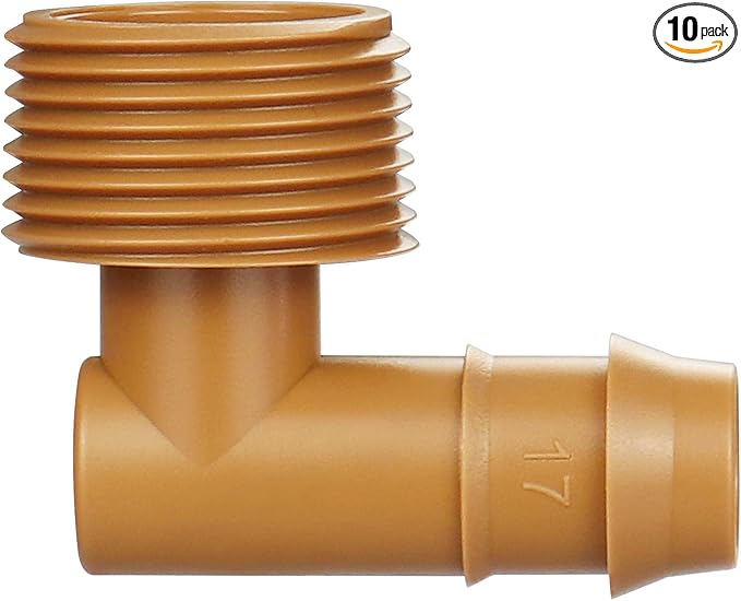 1/2 Inch Threaded Drip Irrigation Male Adapter:Drip Irrigation Universal PVC Adapter 3/4" Male Pipe Thread (MPT) x 1/2" Barb Elbow Swing Pipe Irrigation Fittings (10 Pack))