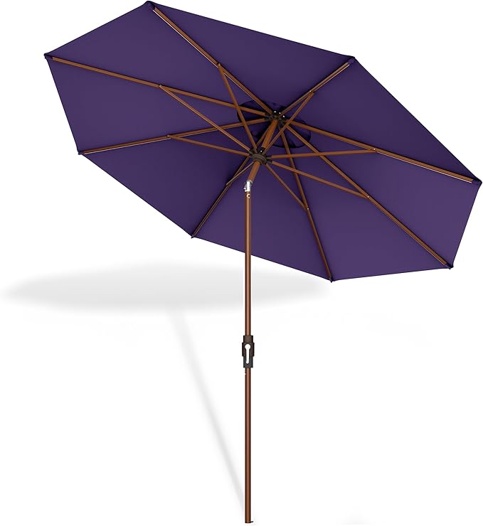 Midtown Umbrellas Sunbrella Umbrella Outdoor Patio Umbrella 2-8 Feet in Bengali Purple Acrylic Fabric - Auto-Tilt Aluminum Frame For Backyard Umbrella, Deck Umbrella & Porch Umbrella - Wooden Pole