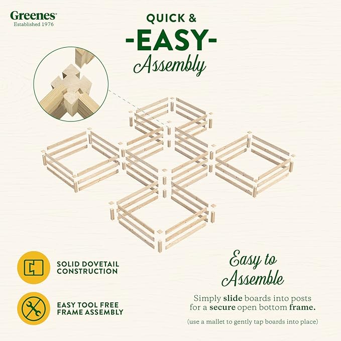 Greenes Fence Original Pine Raised Garden Bed, 80 Sq. Ft. 12' x 12' x 10.5-14" - Made in USA with American Pine