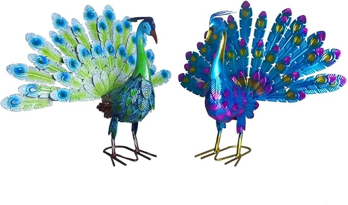 Small Peacock Statue Animal Sculpture Garden Decoration Metal Yard Art for Yard Outdoor Decoration (Green)