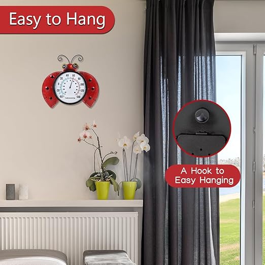 Indoor Outdoor Thermometer, Ladybug Wall-Mounted Thermometer Waterproof for Patio Garden Yard & Living Room, No Battery Needed