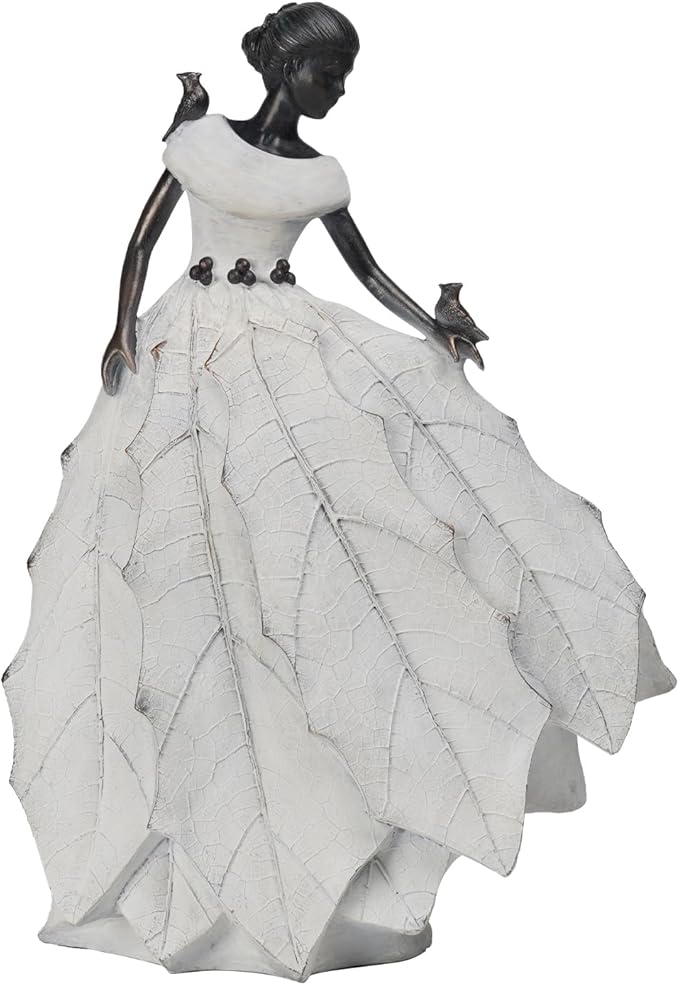 DiliComing Fairy Garden Accessories Outdoor Statue - 14.5 Inch Table Decor for Living Room Garden Maiden Bookshelf Decor Xmas Resin Holly Leaves Maiden White Statue