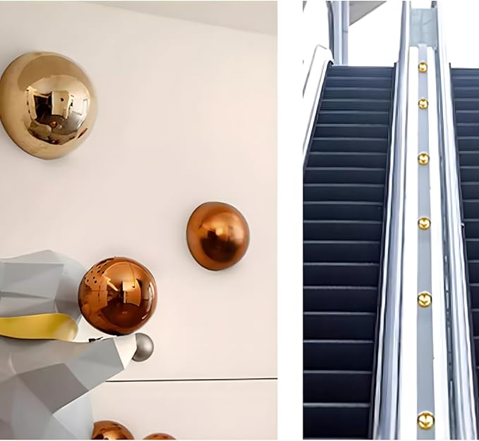 3PCS Decorative Gold Half Gazing Ball, Stainless Steel Mirror Globe, Hollow Polished Reflective Smooth Garden Sphere, Garden Dome Ornament