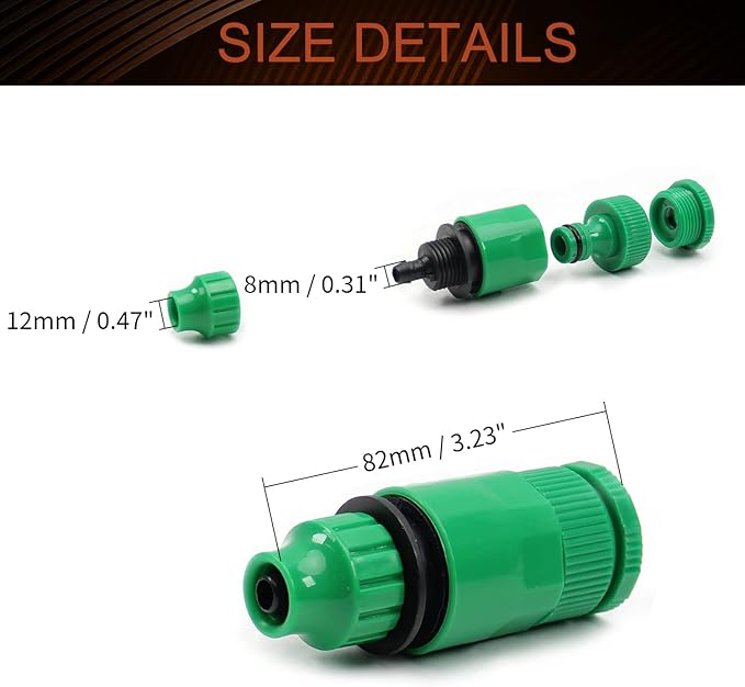 MroMax 3Pcs Hose Tap Connector, Connected to G1/2 or G3/4 Threaded, Suitable for 8/12mm Hose, Quick Connector Hose Pipe Adapter, Faucet Nozzle for Garden Irrigation System Green
