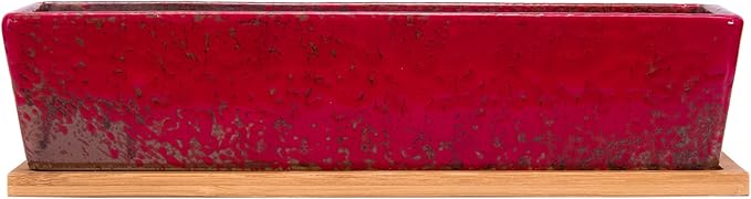 ARTKETTY Succulent Pots - 12.1 Inch Large Succulent Planters Pots with Drainage Tray, Long Rectangle Ceramic Pots for Indoor Cactus/Succulent Plants Shallow Bonsai Window Box for Home Garden Decor