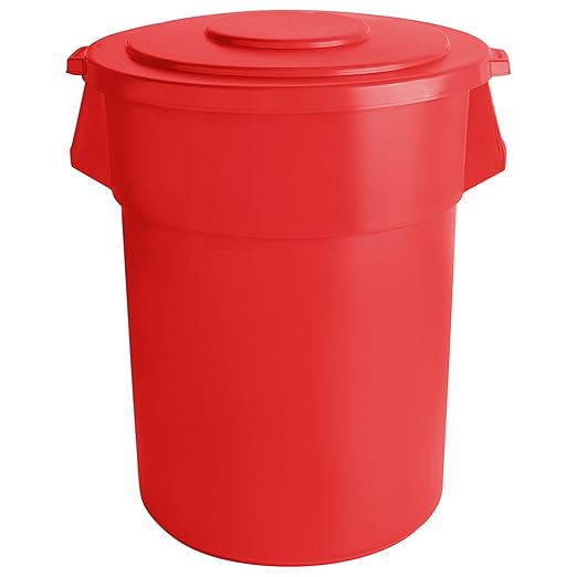 PRO&Family Trash can with Lid (Red, 55 Gallon)