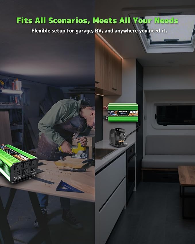 2000W Pure Sine Wave Power Inverters, LVYUAN 4000W Peak Power 12V DC to AC 120V Power Converter for RV, Truck, Outdoor, Remote Control Quadruple AC Outlets and USB Ports Inverter with LCD Display