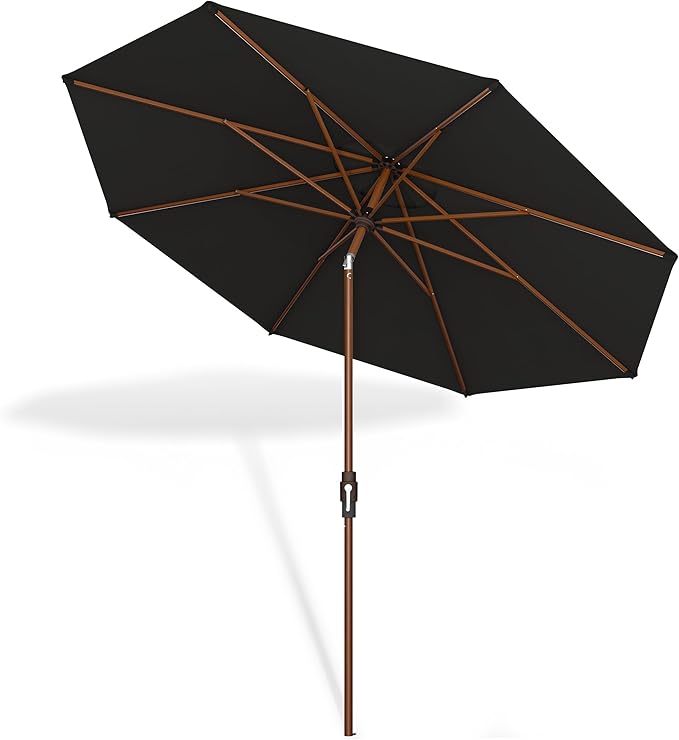 Midtown Umbrellas Sunbrella Umbrella Outdoor Patio Umbrella 2-9 Feet in Sunbrella Black Acrylic Fabric, Auto-Tilt Aluminum Frame For Backyard Umbrella, Deck Umbrella & Porch Umbrella - Wooden Pole