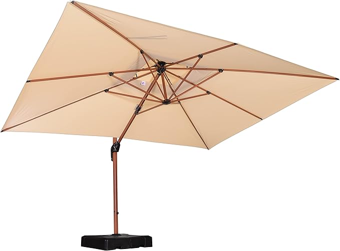 PURPLE LEAF 10' X 13' Double Top Deluxe Wood Pattern Rectangle Patio Umbrella Offset Hanging Umbrella Outdoor Market Umbrella Garden Umbrella, Beige