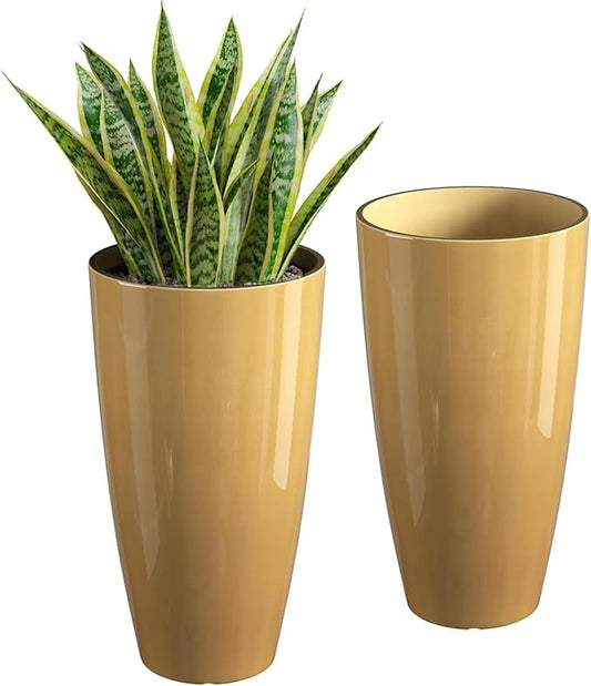 QCQHDU 21 inch Tall Planters for Indoor & Outdoor Plants, 2 Pack Sturdy Plant-Flower-Tree Pots for Front Porch Patio Deck Living Room Decor