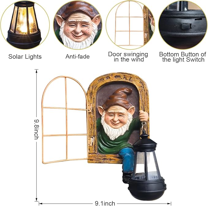 Whimsical Fairy Garden Gnomes with Solar Lights-10 Elf Out The Door Tree Hugger Garden Statues-Outdoor&Yard Decor-Tree Face Sculpture,Ideal Halloween Gifts - Yard Art for Patio,Fence,Wall