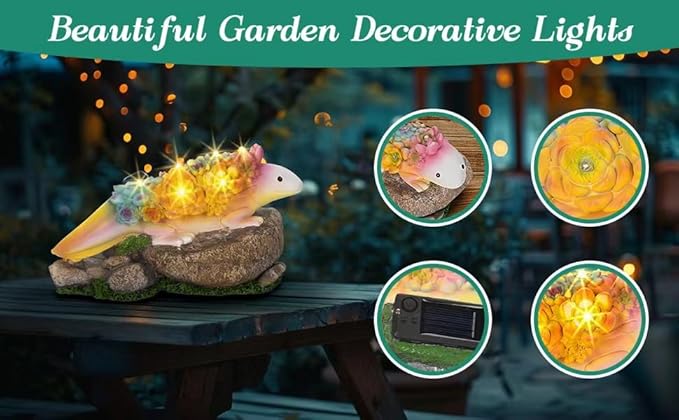 Garden Axolotl Statue Solar Statues Honey Bee jar Decor with LED Lantern ,Resin Axolotl Figurine Ornament for Patio Yard Lawn Porch Outdoor Decor (Axolotl 1)